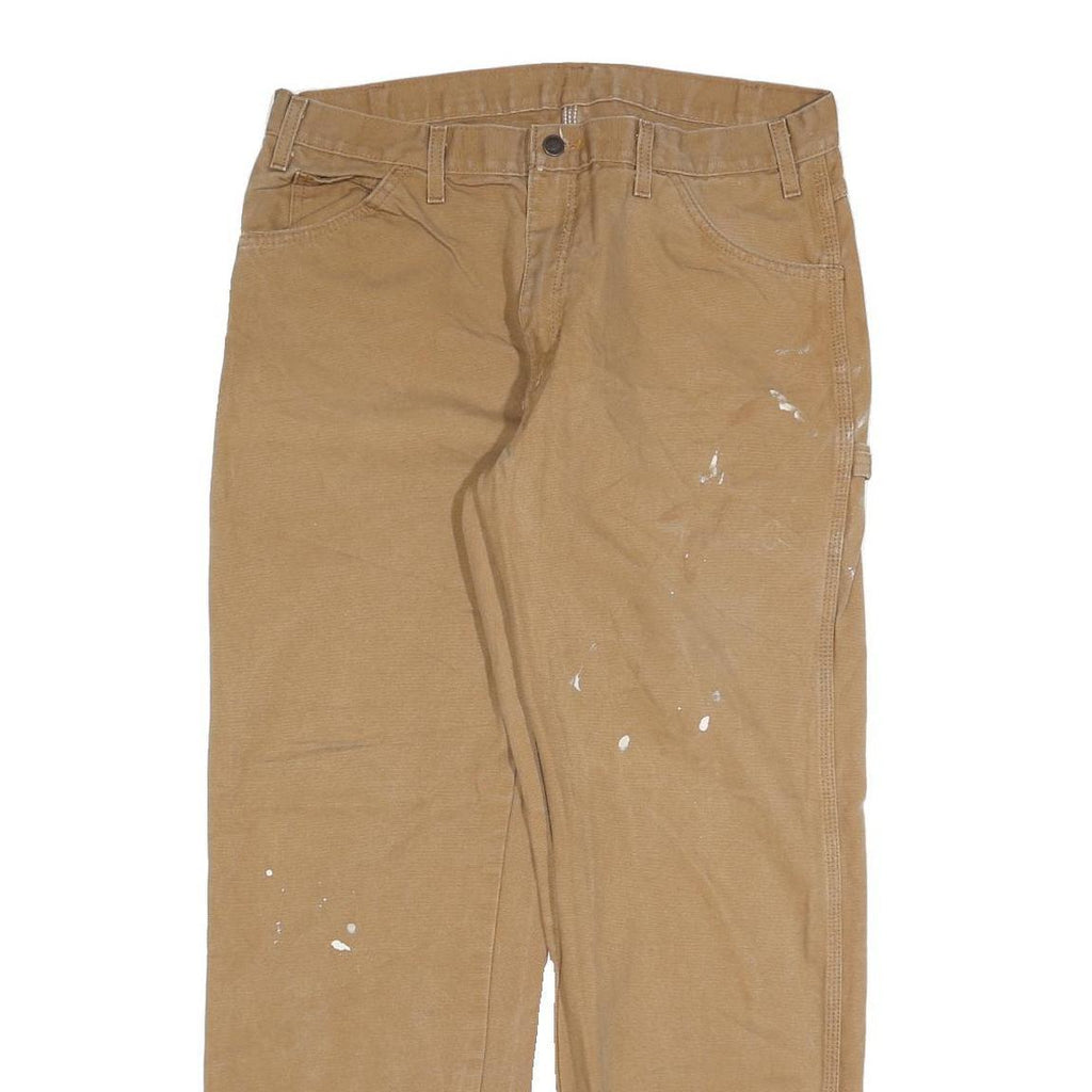 DICKIES Mens Relaxed Jeans Beige Cotton Blend W36 L32 Workwear Zip Closure