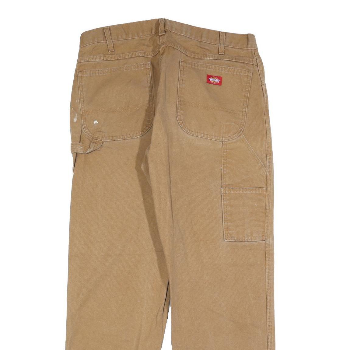 DICKIES Mens Relaxed Jeans Beige Cotton Blend W36 L32 Workwear Zip Closure