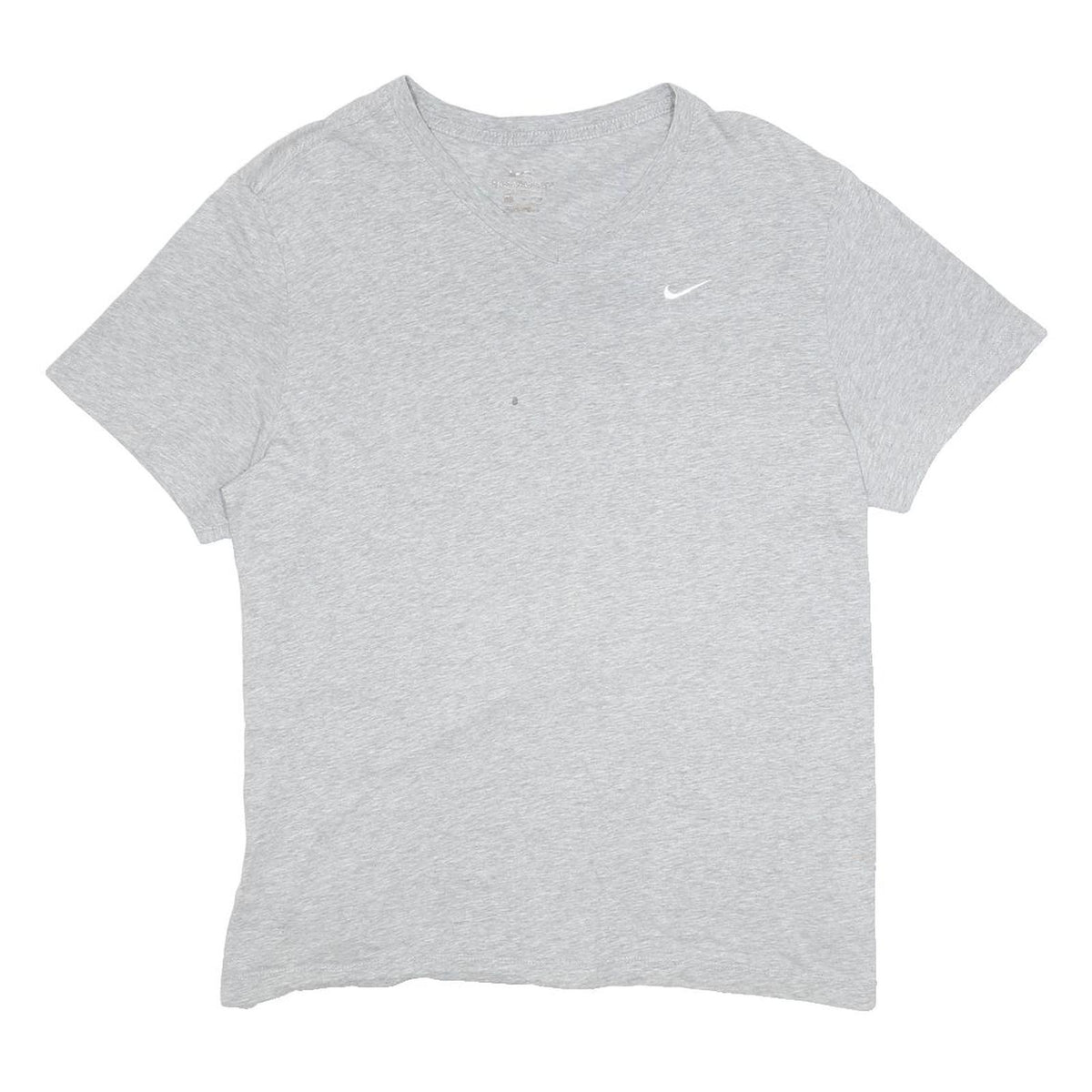 NIKE Mens Grey L Cotton Blend V-Neck Short Sleeve T-Shirt Swoosh Logo Casual