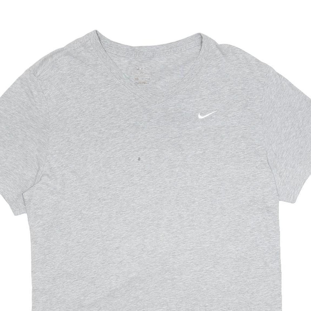 NIKE Mens Grey L Cotton Blend V-Neck Short Sleeve T-Shirt Swoosh Logo Casual