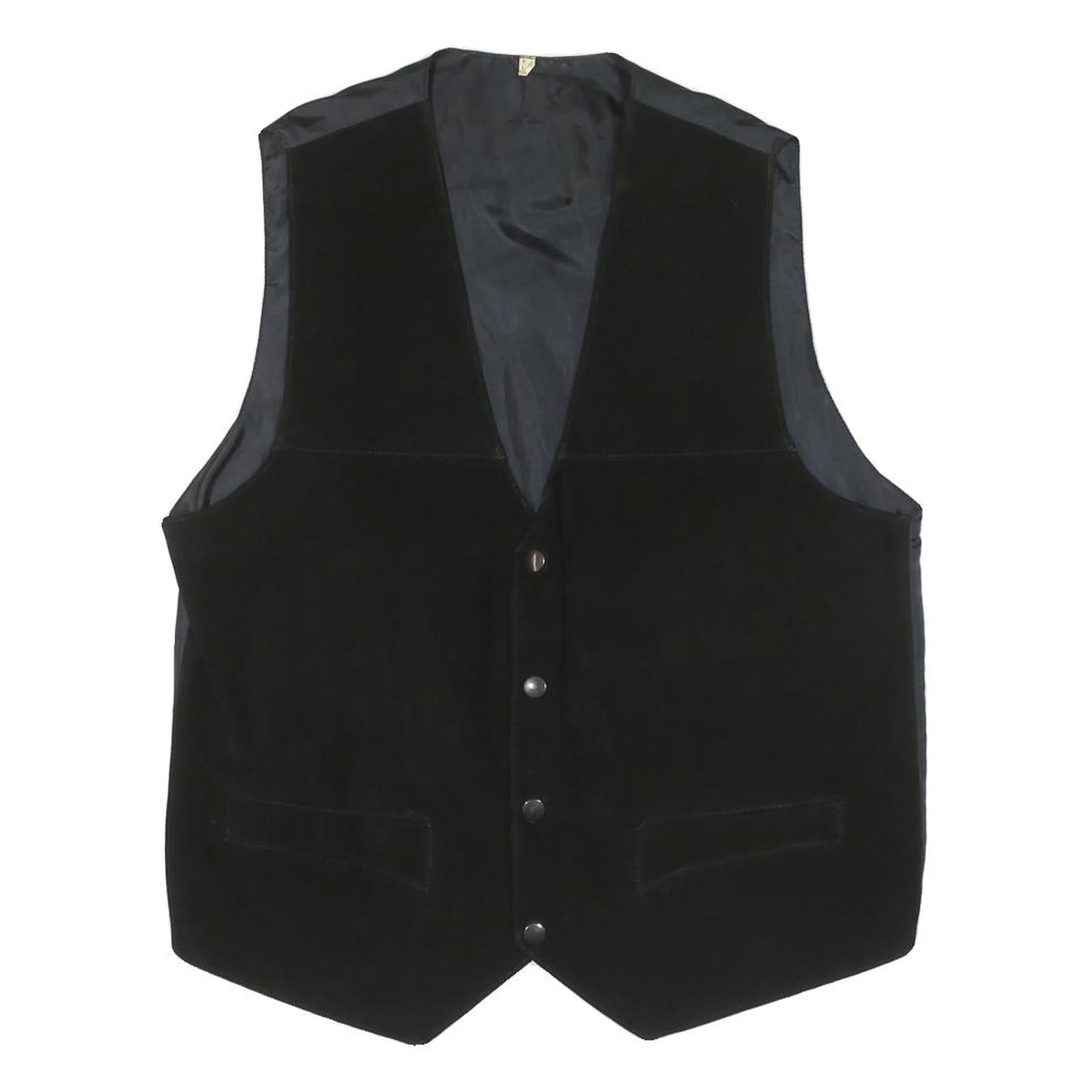 Mens Black Polyester Blend Button Jacket Vest M Plain Classic Casual Waistcoat