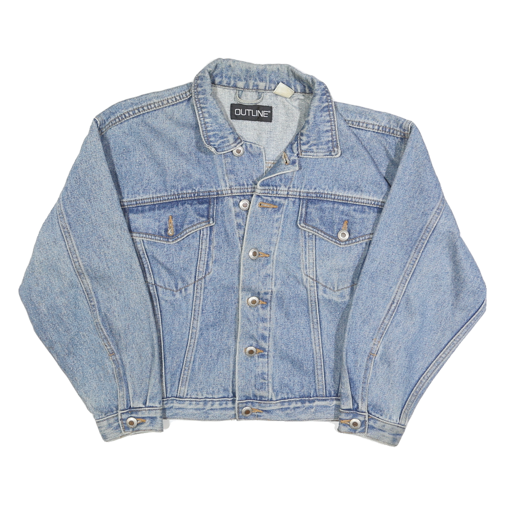 OUTLINE Womens Blue Denim Jacket M Cotton Button Closure Classic Fit Casual