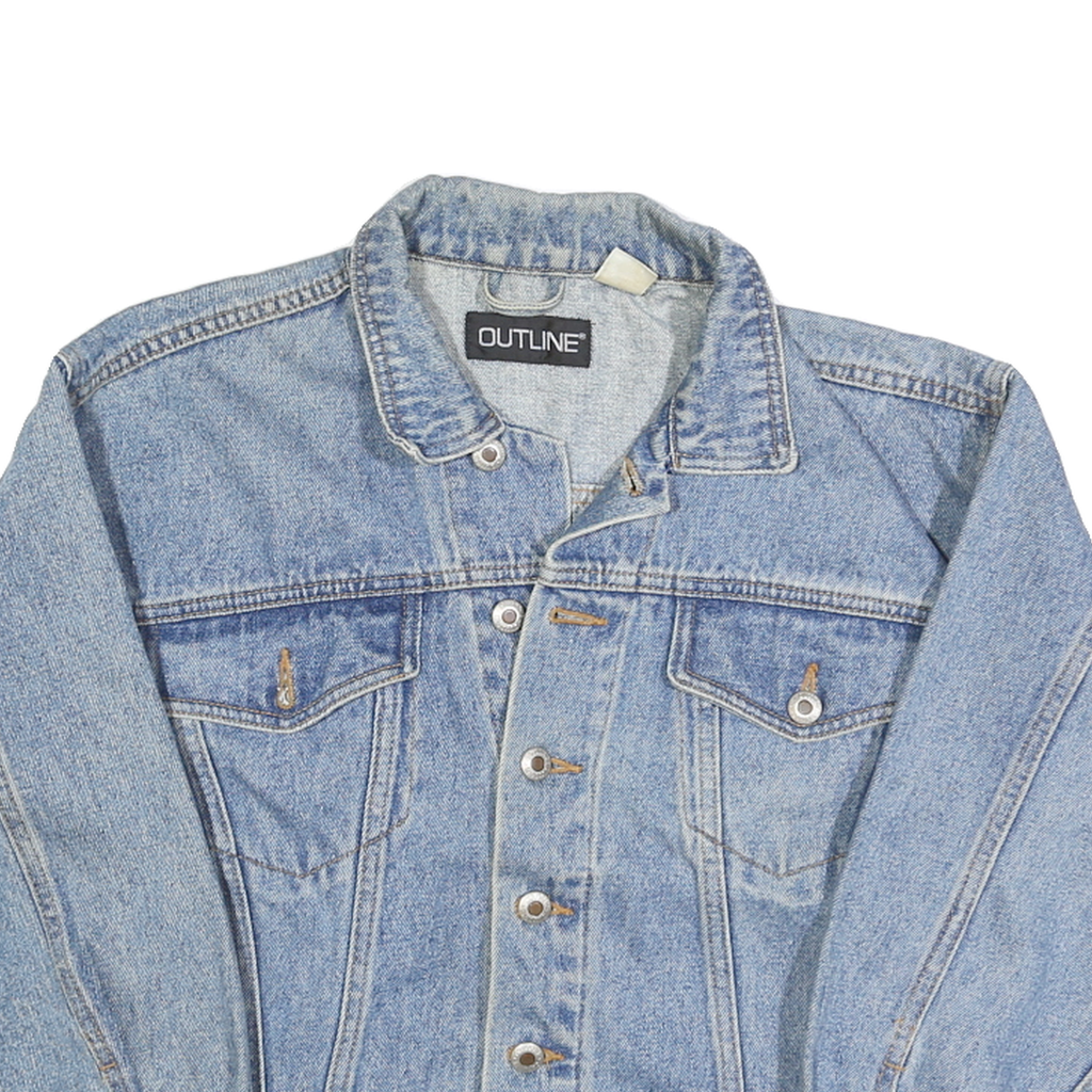 OUTLINE Womens Blue Denim Jacket M Cotton Button Closure Classic Fit Casual