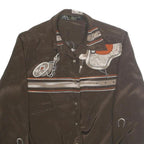 ARK REWORKS Womens Brown Printed Shirt Long Sleeve Collared M Satin Retro Design
