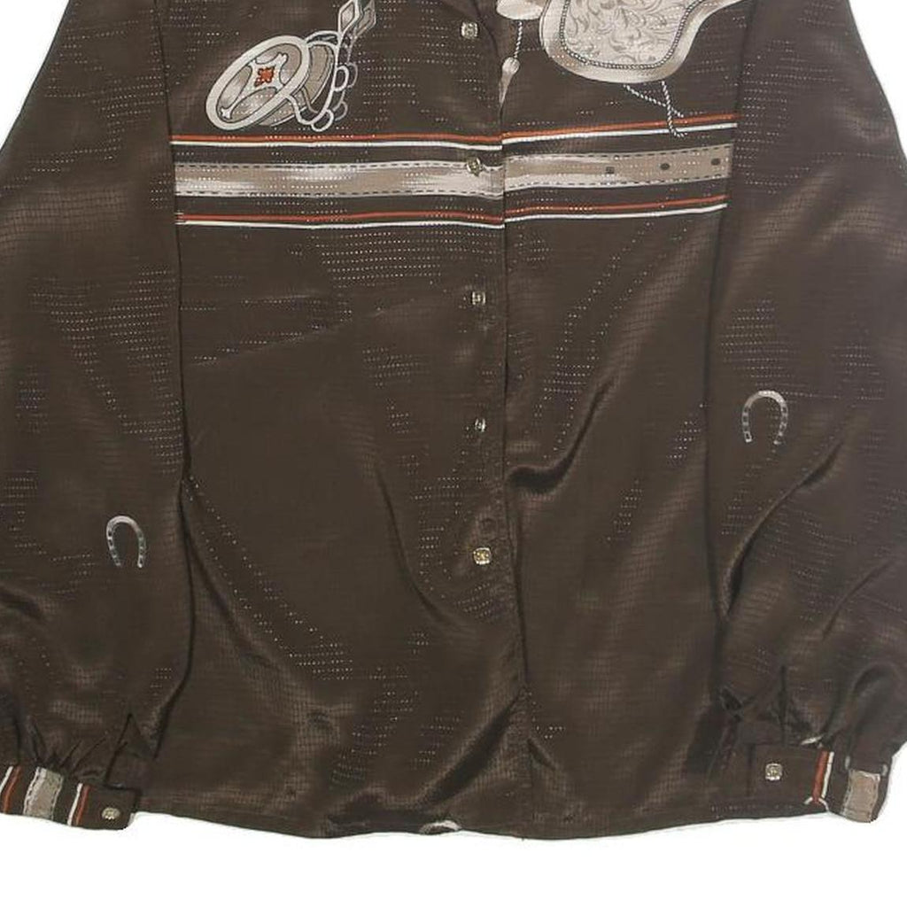 ARK REWORKS Womens Brown Printed Shirt Long Sleeve Collared M Satin Retro Design