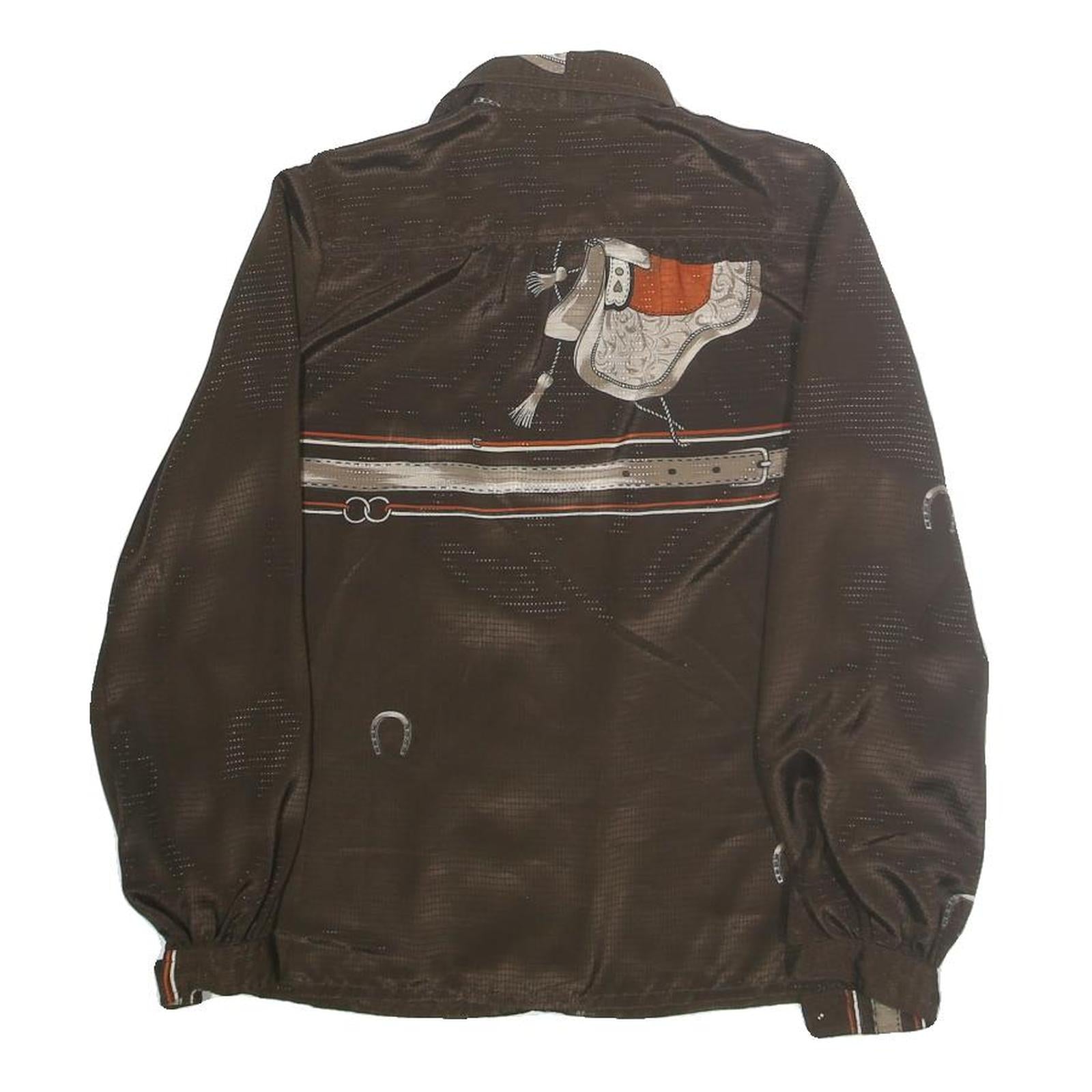 ARK REWORKS Womens Brown Printed Shirt Long Sleeve Collared M Satin Retro Design