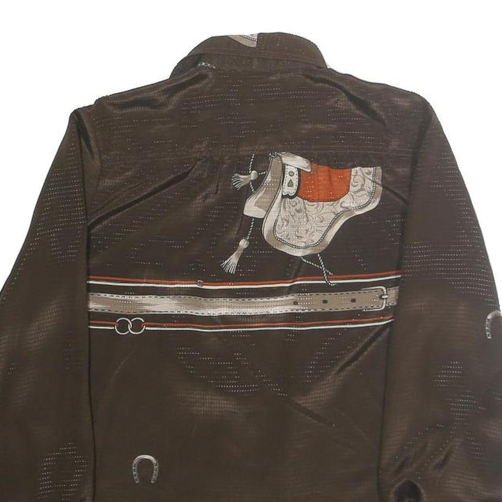 ARK REWORKS Womens Brown Printed Shirt Long Sleeve Collared M Satin Retro Design