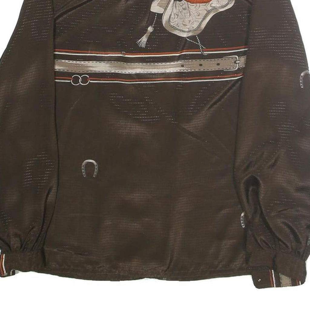 ARK REWORKS Womens Brown Printed Shirt Long Sleeve Collared M Satin Retro Design