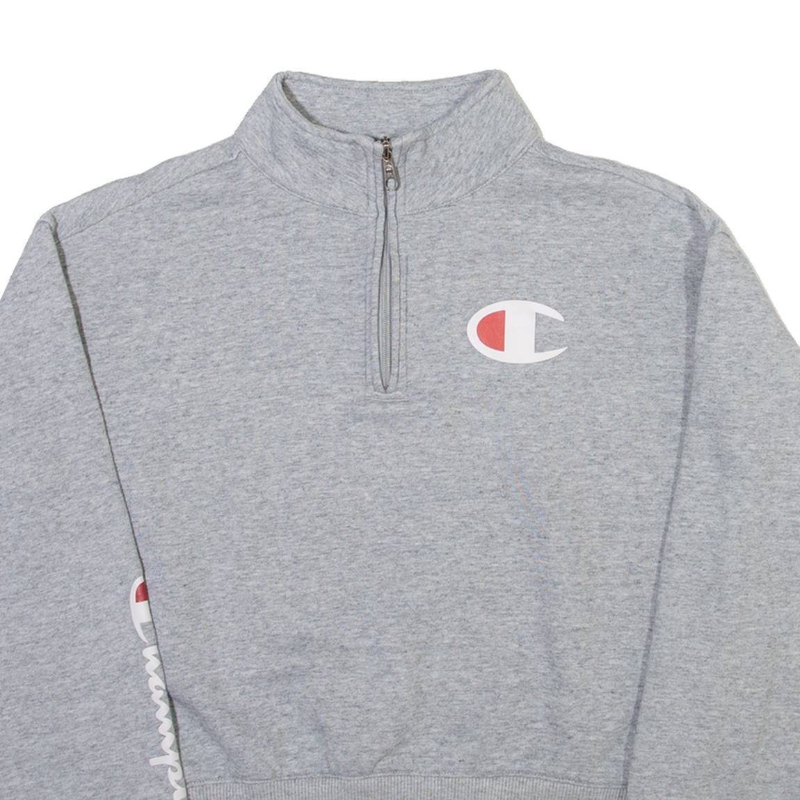 CHAMPION Womens Sweatshirt Grey 1/4 Zip S