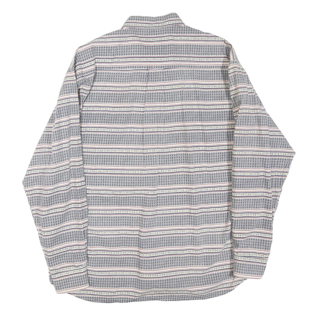 Mens White & Grey Pattern Cotton Blend Shirt L Long Sleeve Button Collar