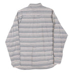 Mens White & Grey Pattern Cotton Blend Shirt L Long Sleeve Button Collar