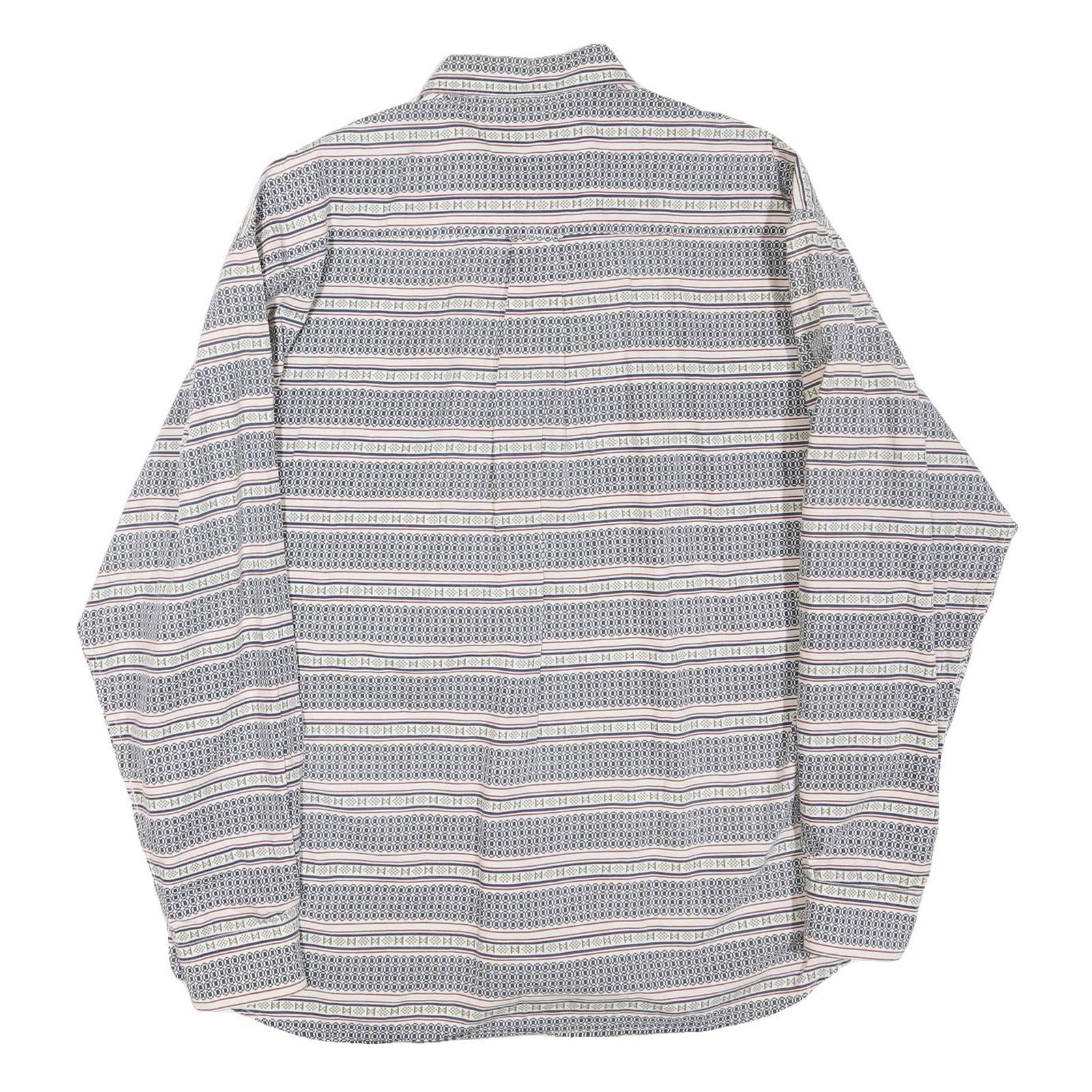 Mens White & Grey Pattern Cotton Blend Shirt L Long Sleeve Button Collar