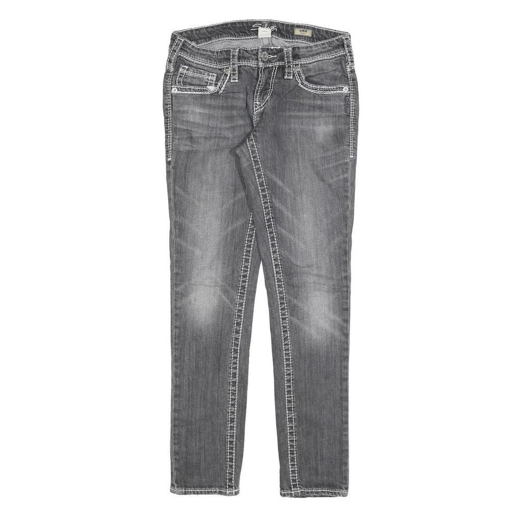 SILVER Womens Slim Grey Denim Slim Jeans W28 L30 Stylish Stitching Zip Closure