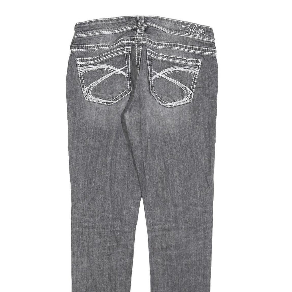 SILVER Womens Slim Grey Denim Slim Jeans W28 L30 Stylish Stitching Zip Closure