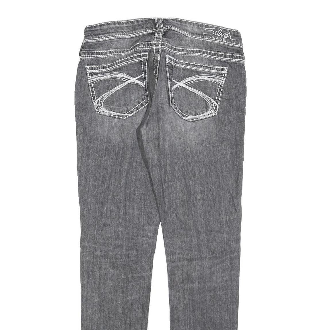 SILVER Womens Slim Grey Denim Slim Jeans W28 L30 Stylish Stitching Zip Closure
