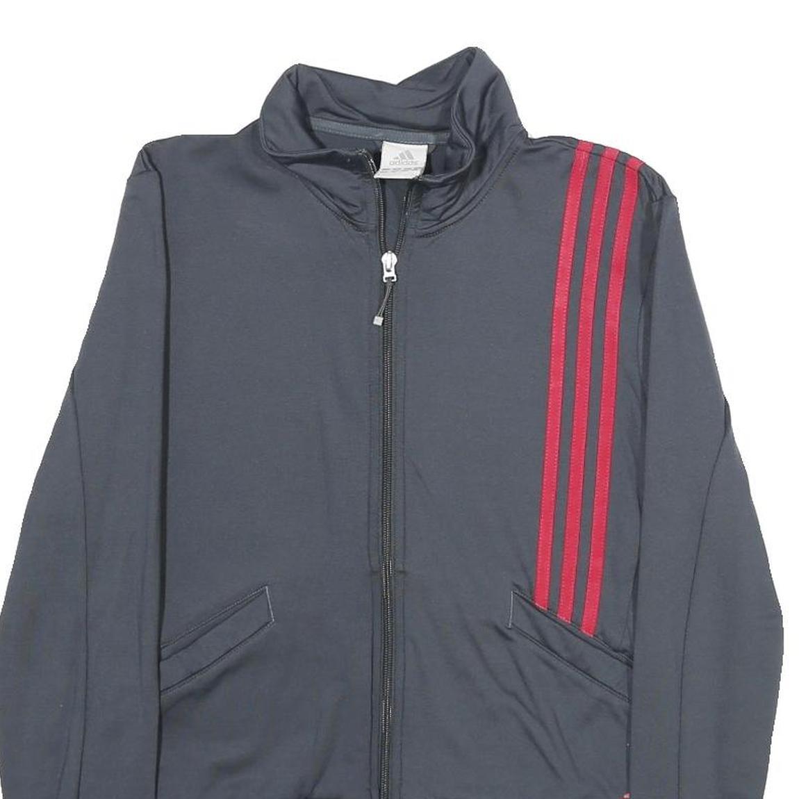 ADIDAS Womens Grey & Red Track Jacket UK 14 Polyester Blend Athletic Zip