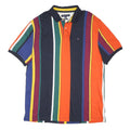 TOMMY HILFIGER Mens Navy & Orange Striped Polo Shirt XL Cotton Blend Casual