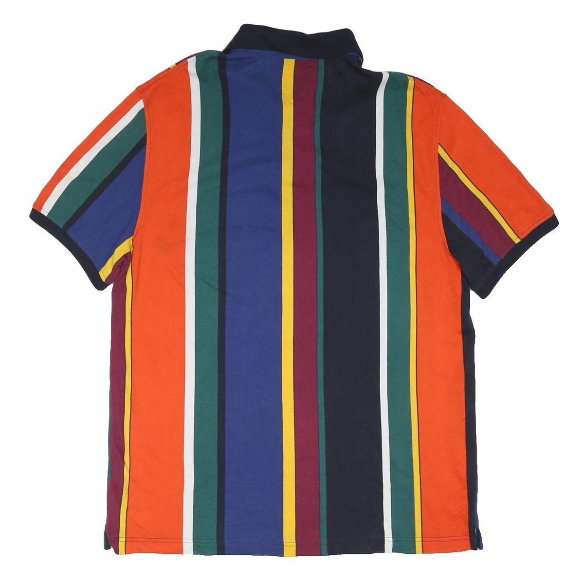 TOMMY HILFIGER Mens Navy & Orange Striped Polo Shirt XL Cotton Blend Casual