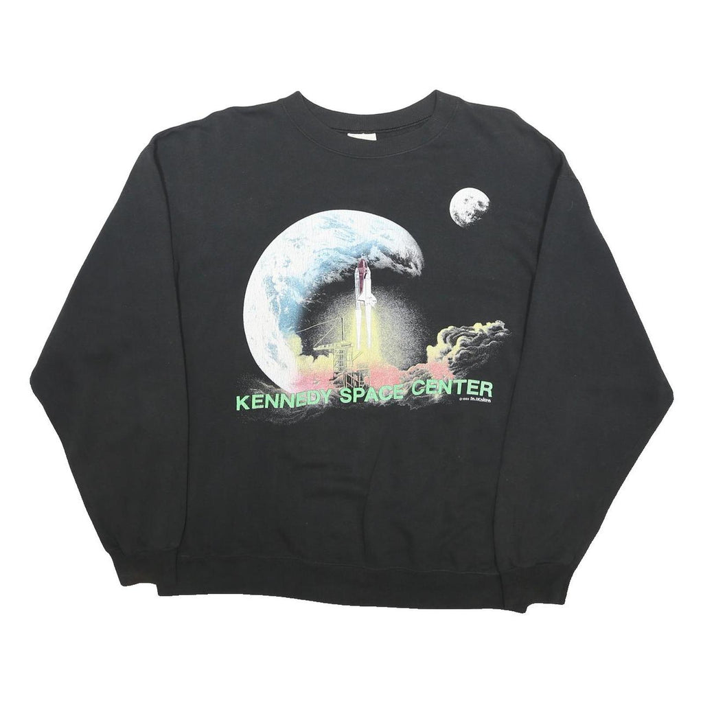 HANES Mens Black Kennedy Space Center Crew Neck XL Sweatshirt Cotton Blend