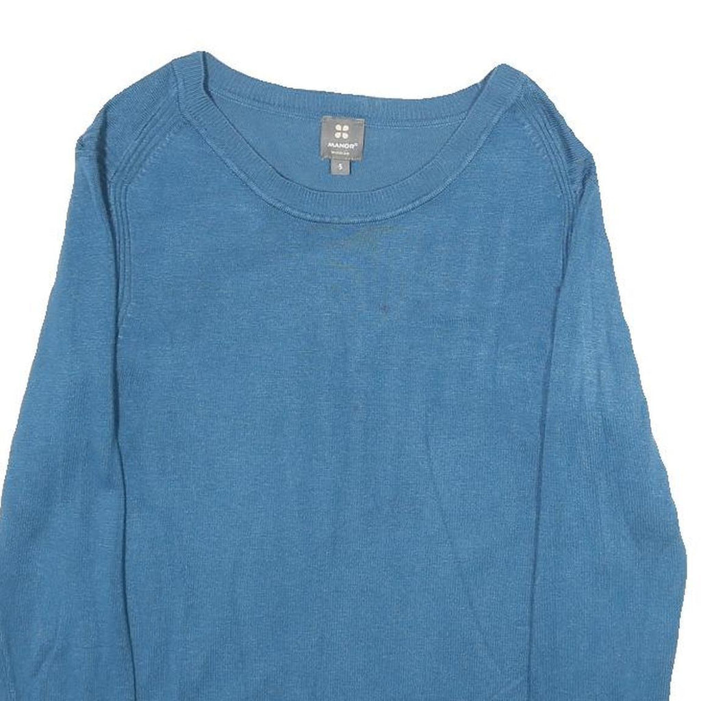 MANOR Womens Blue Plain Crew Neck Basic Knit Jumper S Casual Everyday Wear