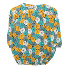 CLIZA Womens Yellow & Teal Floral Blouse Long Sleeve Round Neck Size S Elegant