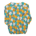 CLIZA Womens Yellow & Teal Floral Blouse Long Sleeve Round Neck Size S Elegant
