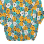 CLIZA Womens Yellow & Teal Floral Blouse Long Sleeve Round Neck Size S Elegant
