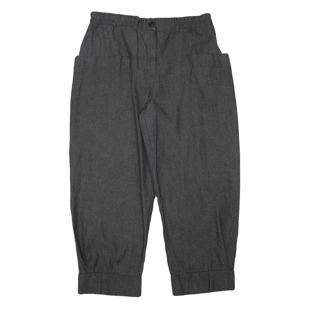 Womens Relaxed Fit Grey Cotton Blend Trousers W34 L28 Zip Closure Elastic Waist