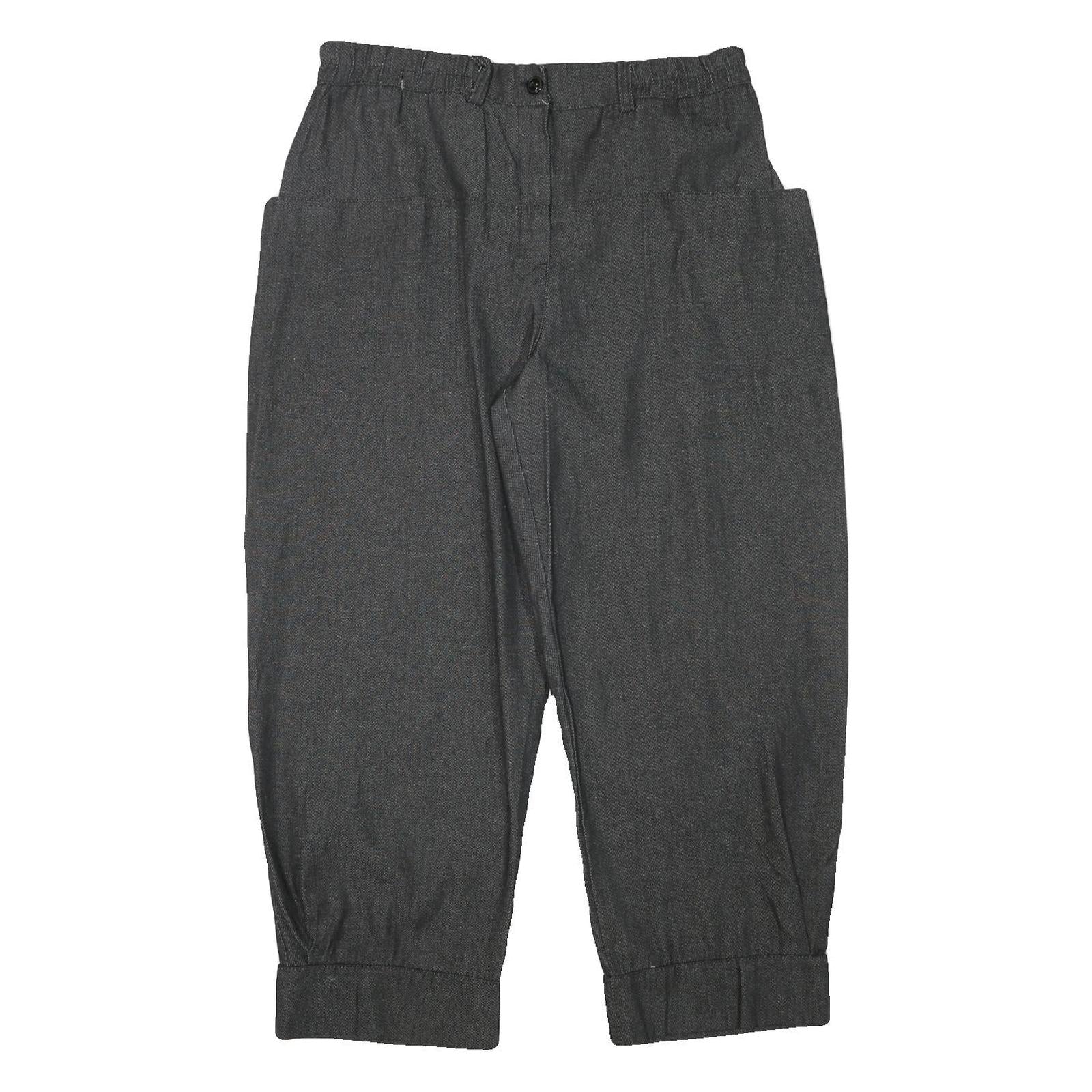 Womens Relaxed Fit Grey Cotton Blend Trousers W34 L28 Zip Closure Elastic Waist