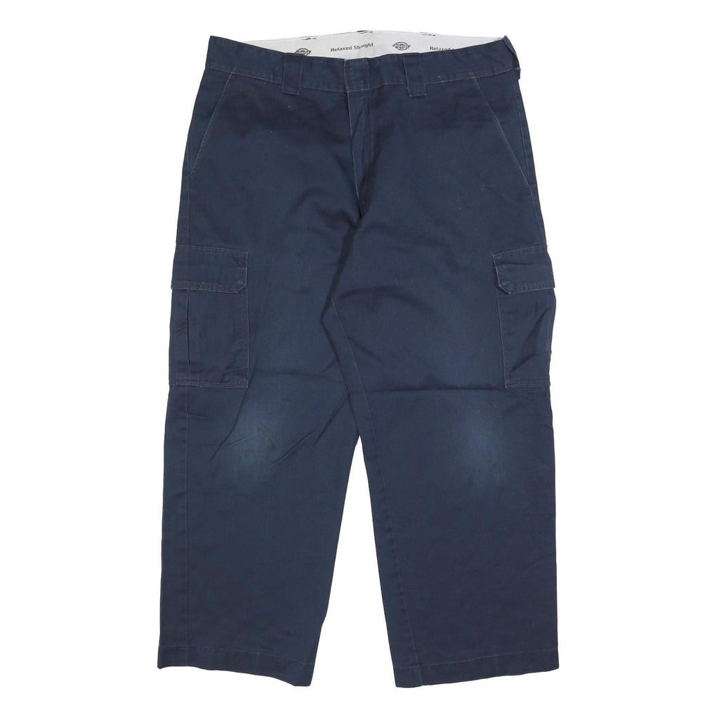 DICKIES Mens Cotton Blend Navy Relaxed Straight Cargo Work Trousers W38 L27