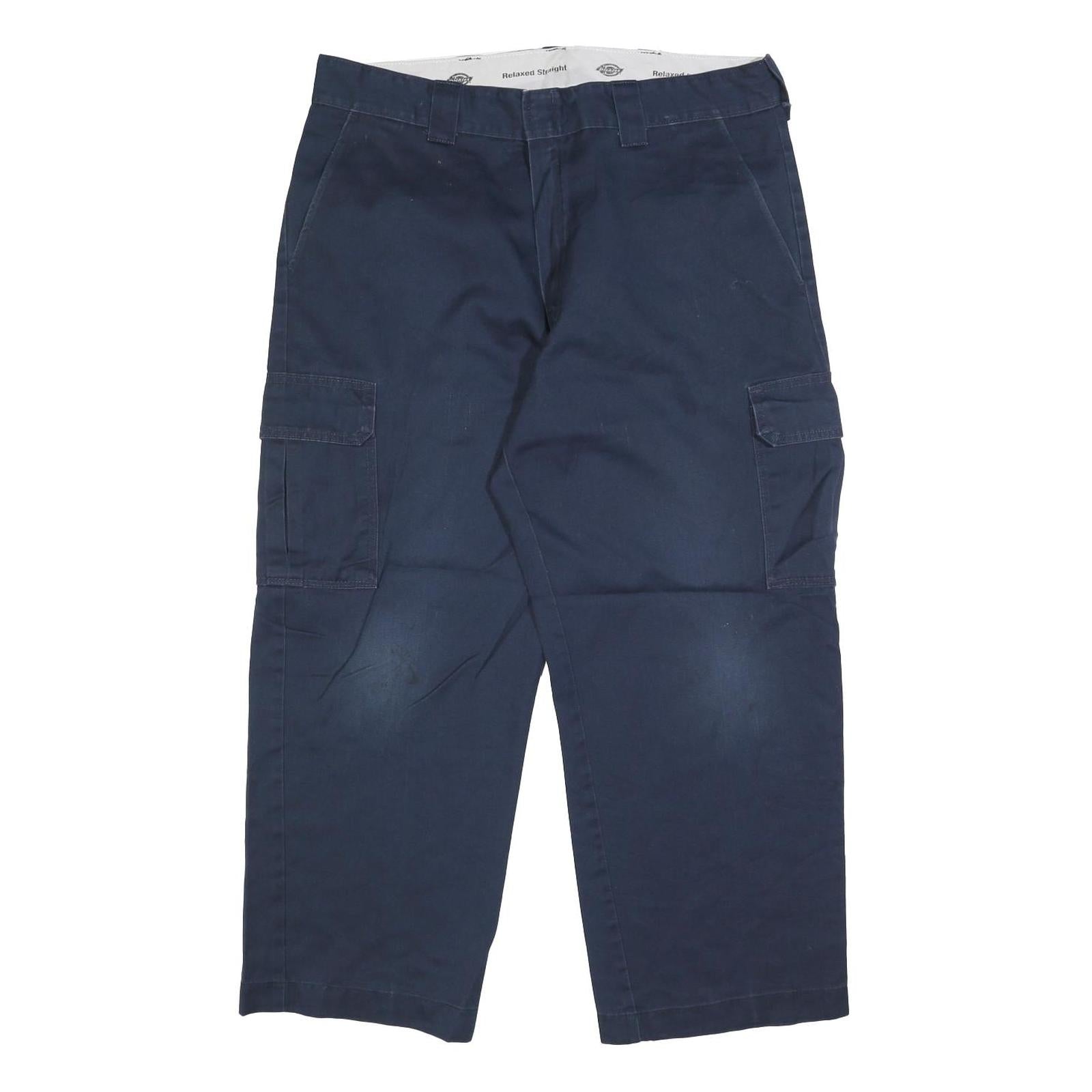 DICKIES Mens Cotton Blend Navy Relaxed Straight Cargo Work Trousers W38 L27
