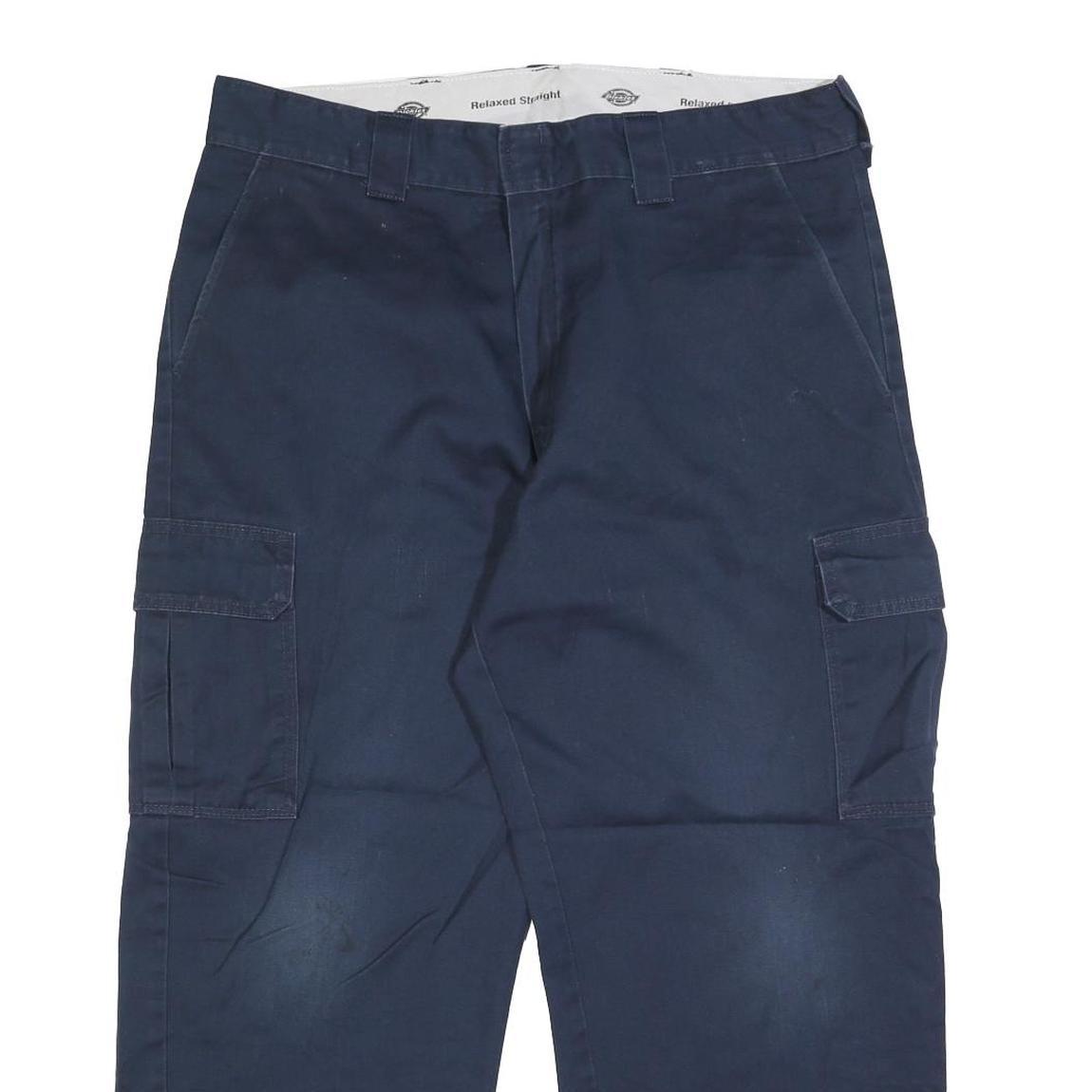 DICKIES Mens Cotton Blend Navy Relaxed Straight Cargo Work Trousers W38 L27