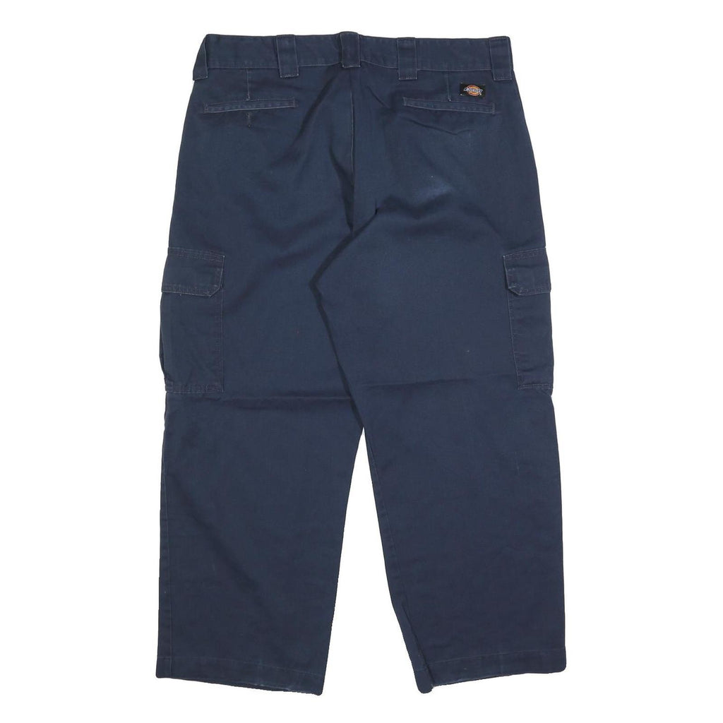 DICKIES Mens Cotton Blend Navy Relaxed Straight Cargo Work Trousers W38 L27