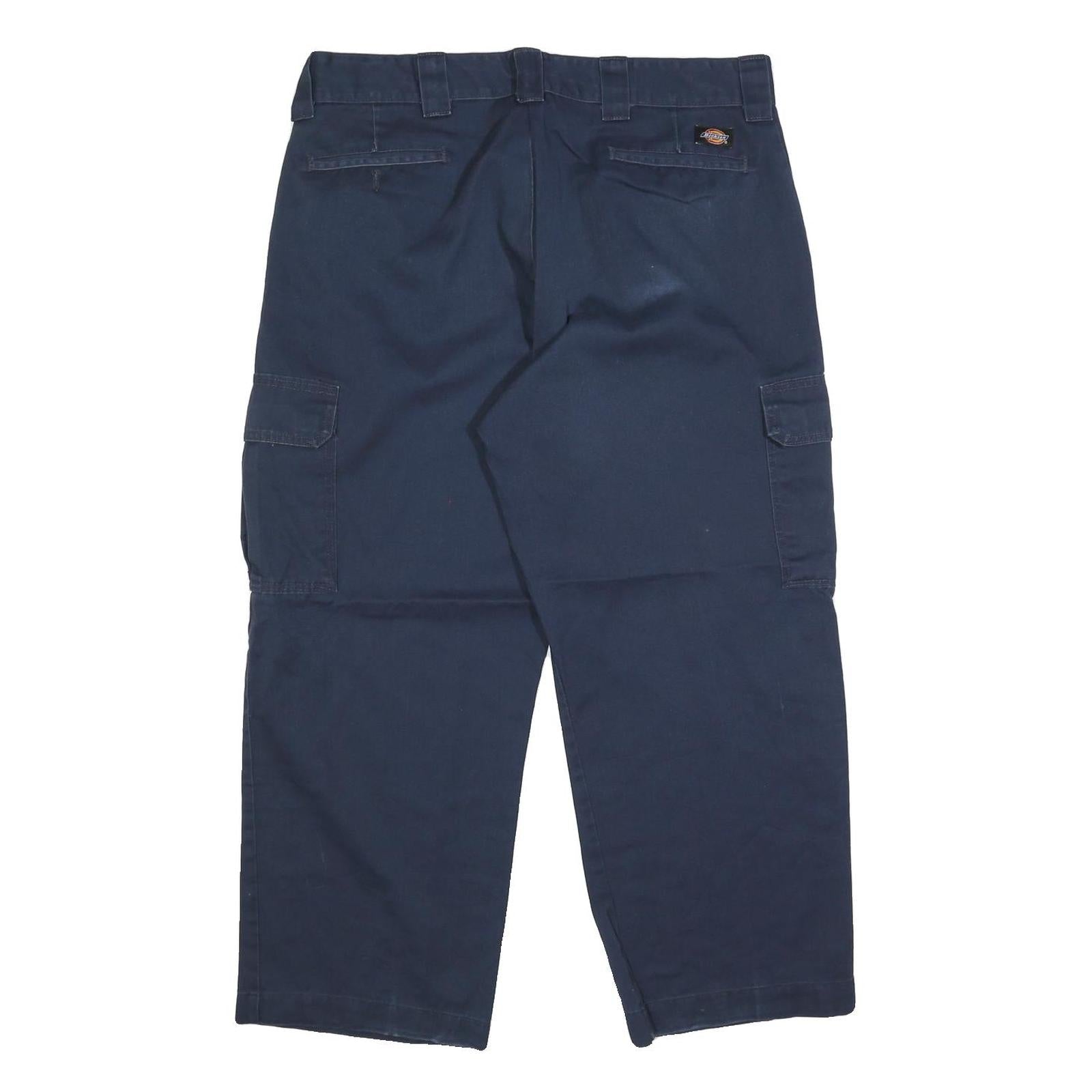 DICKIES Mens Cotton Blend Navy Relaxed Straight Cargo Work Trousers W38 L27