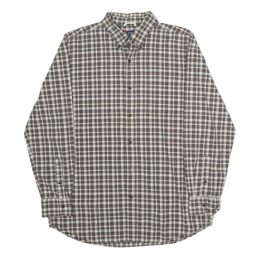 CHAPS Mens Blue & Brown Check Shirt M Button-Down Collar Long Sleeve Cotton