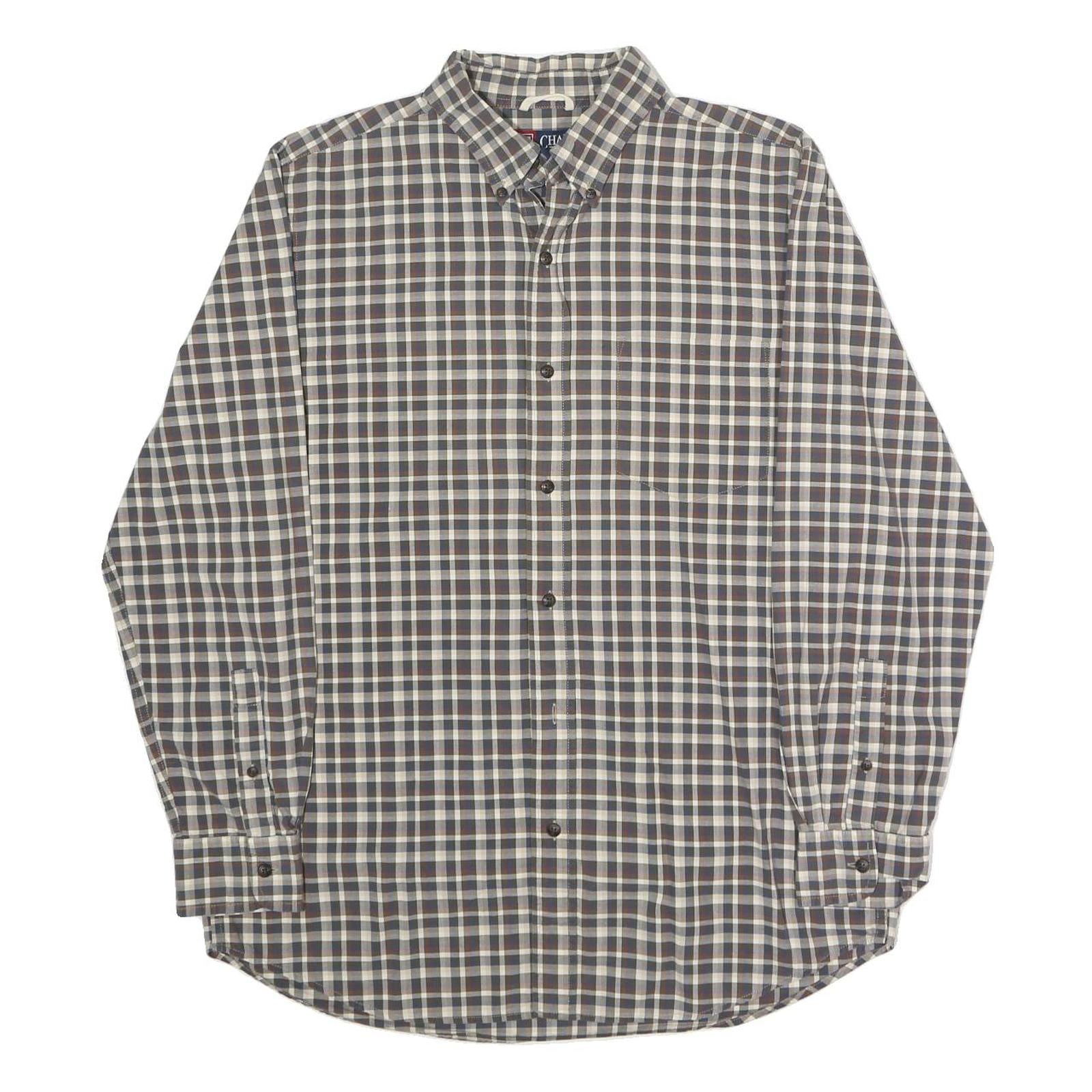 CHAPS Mens Blue & Brown Check Shirt M Button-Down Collar Long Sleeve Cotton