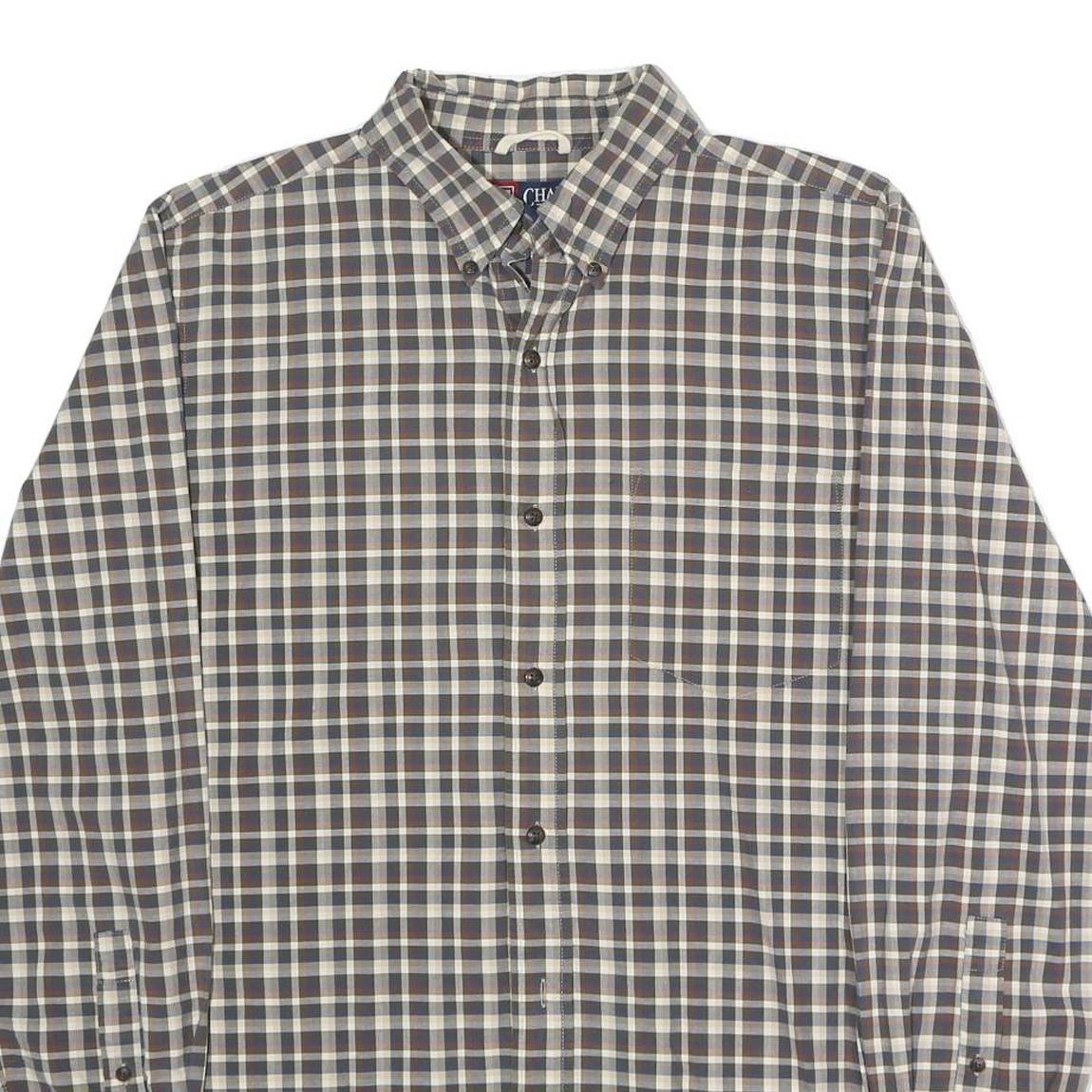 CHAPS Mens Blue & Brown Check Shirt M Button-Down Collar Long Sleeve Cotton
