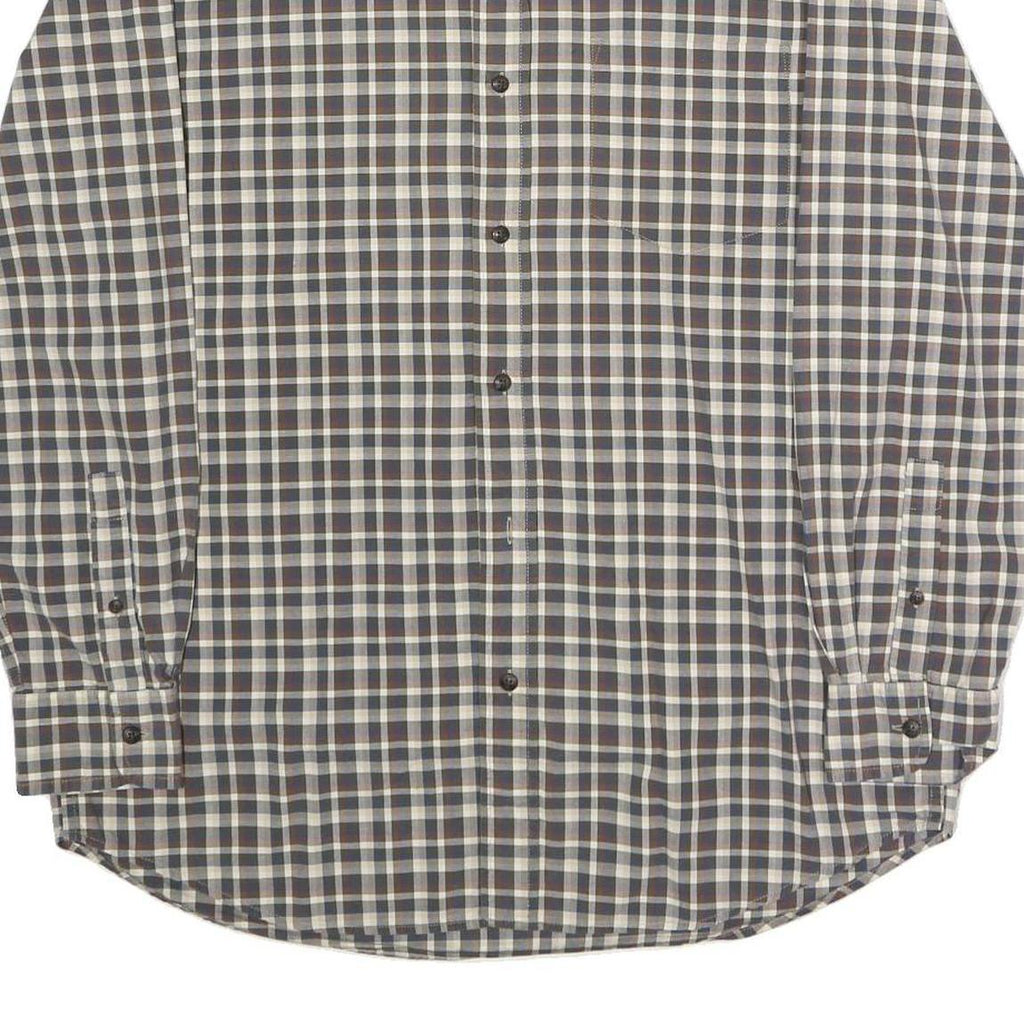 CHAPS Mens Blue & Brown Check Shirt M Button-Down Collar Long Sleeve Cotton