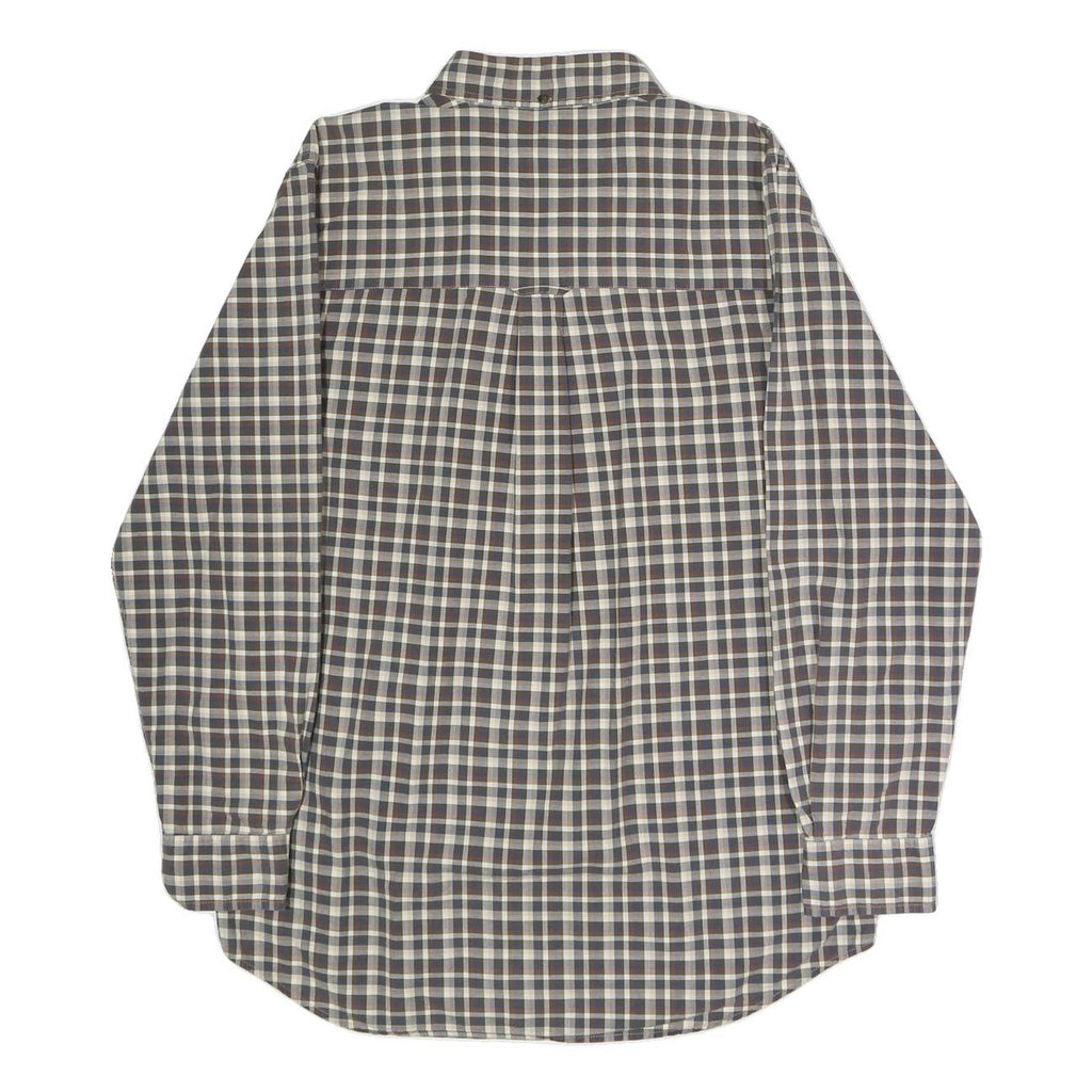 CHAPS Mens Blue & Brown Check Shirt M Button-Down Collar Long Sleeve Cotton