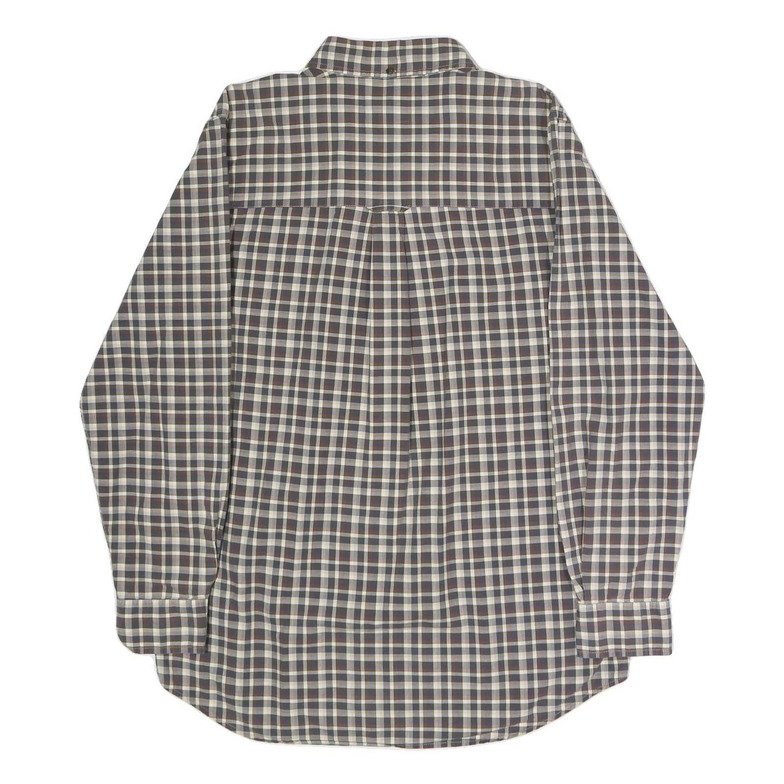 CHAPS Mens Blue & Brown Check Shirt M Button-Down Collar Long Sleeve Cotton