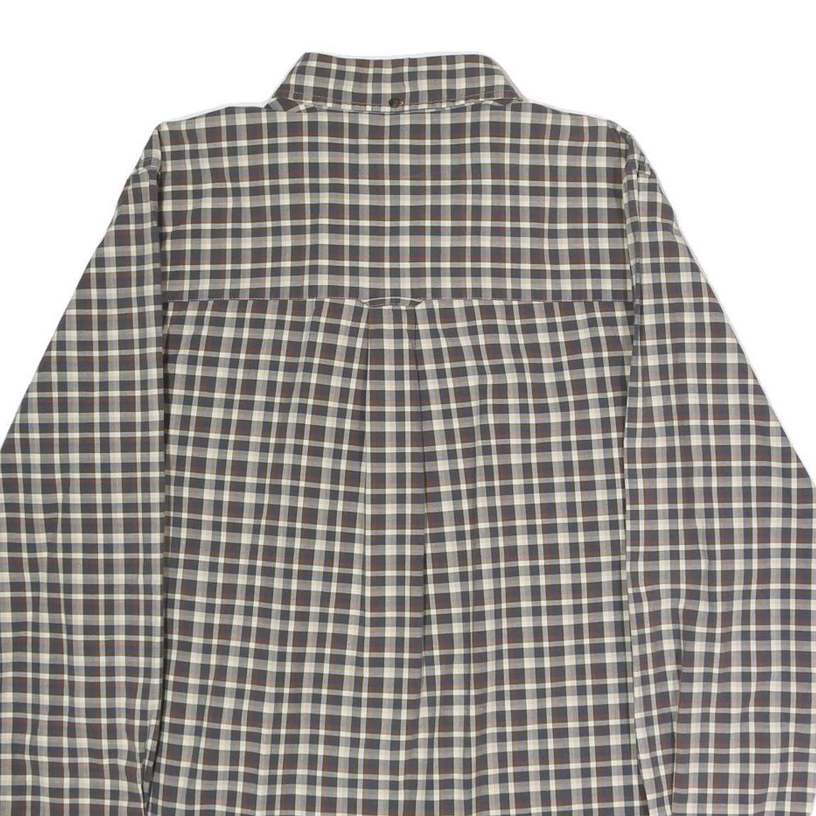 CHAPS Mens Blue & Brown Check Shirt M Button-Down Collar Long Sleeve Cotton