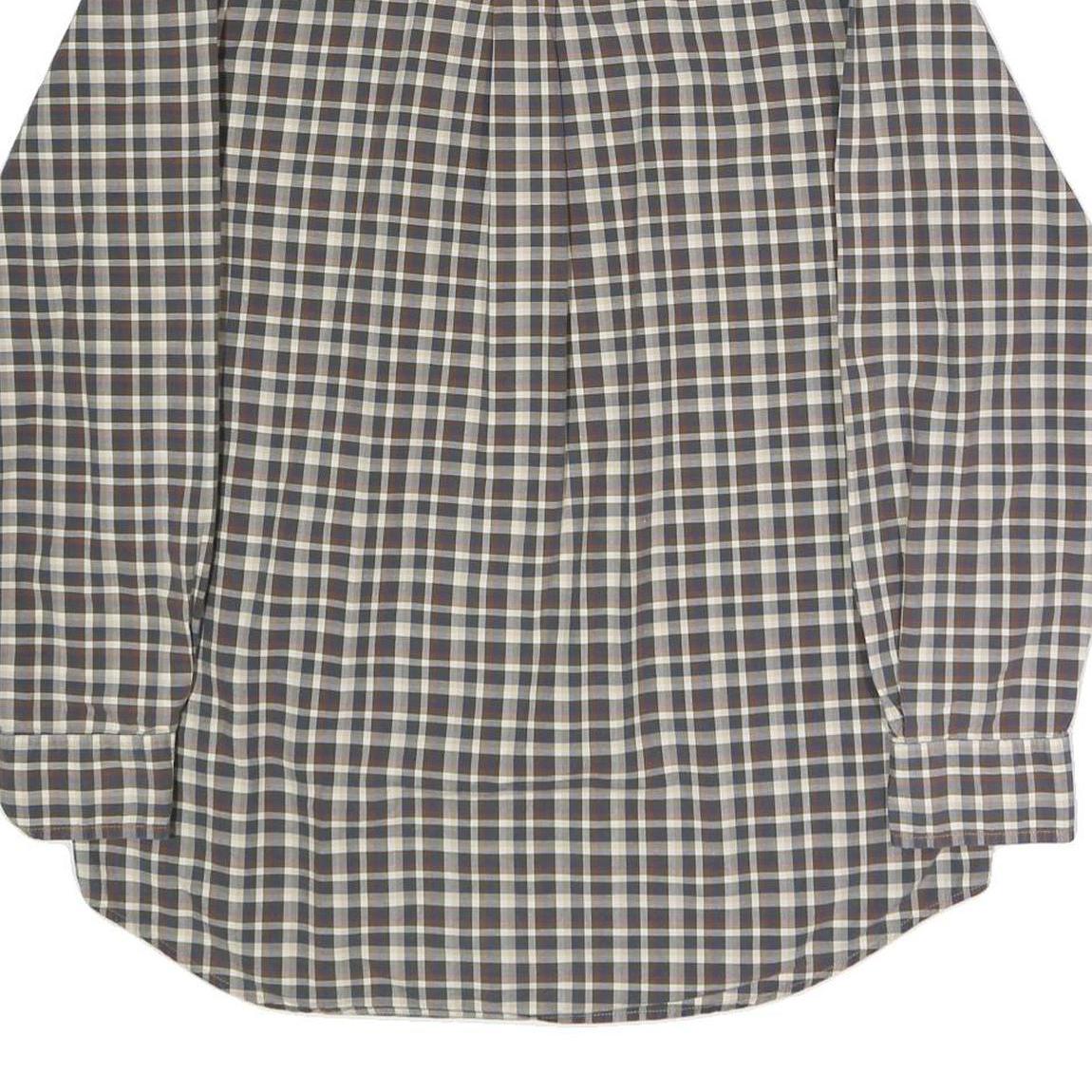 CHAPS Mens Blue & Brown Check Shirt M Button-Down Collar Long Sleeve Cotton