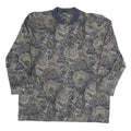 Womens Blue & Grey Floral Button Jacket XL Polyester Blend Woven Bomber Style