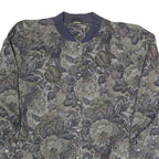 Womens Blue & Grey Floral Button Jacket XL Polyester Blend Woven Bomber Style