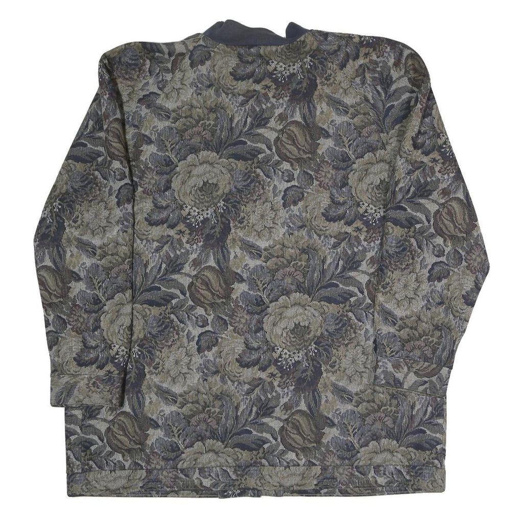 Womens Blue & Grey Floral Button Jacket XL Polyester Blend Woven Bomber Style