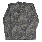 Womens Blue & Grey Floral Button Jacket XL Polyester Blend Woven Bomber Style