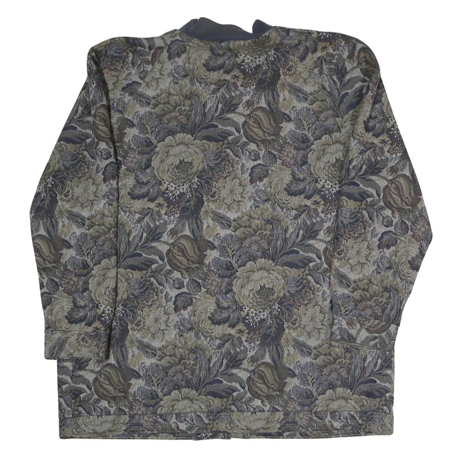 Womens Blue & Grey Floral Button Jacket XL Polyester Blend Woven Bomber Style