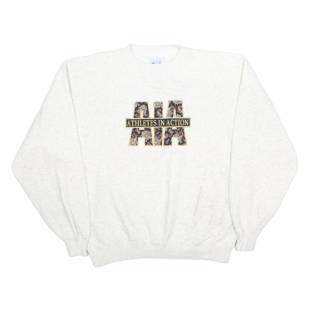 WILSON SPORT Mens White Athletes In Action Crew Neck L Cotton Blend Sweatshirt