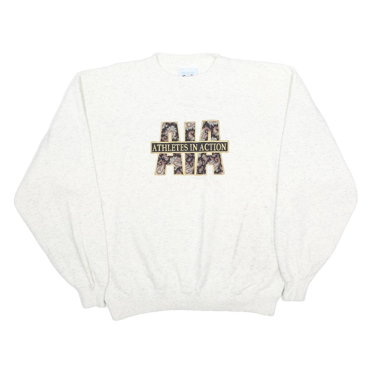 WILSON SPORT Mens White Athletes In Action Crew Neck L Cotton Blend Sweatshirt