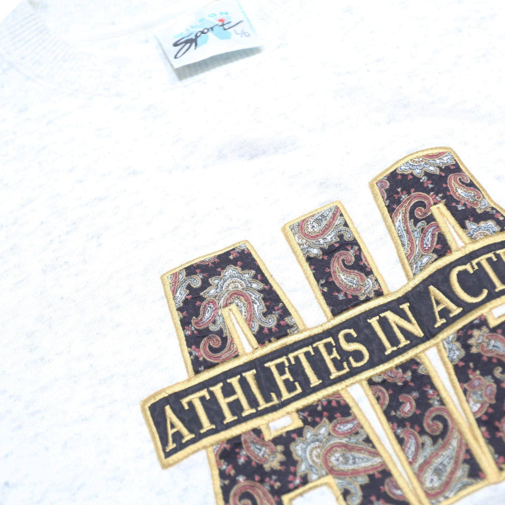 WILSON SPORT Mens White Athletes In Action Crew Neck L Cotton Blend Sweatshirt